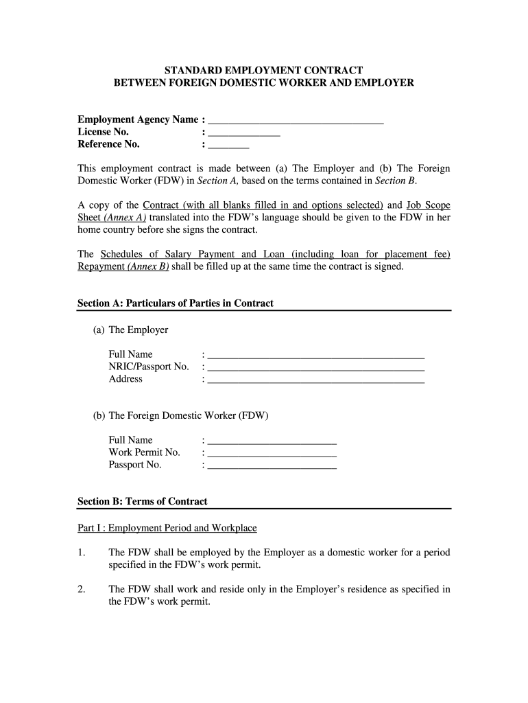 Standard Employment Contract between Foreign Domestic Worker Form